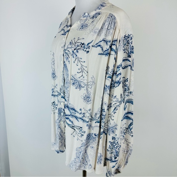 Free People Metallic Blooms Oversized Button Front Top Size XS - Picture 9 of 11